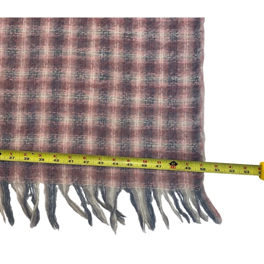Neiman Marcus Vintage Wool‎ Plaid Throw Blanket Made in Scotland Pink Blue 68x48